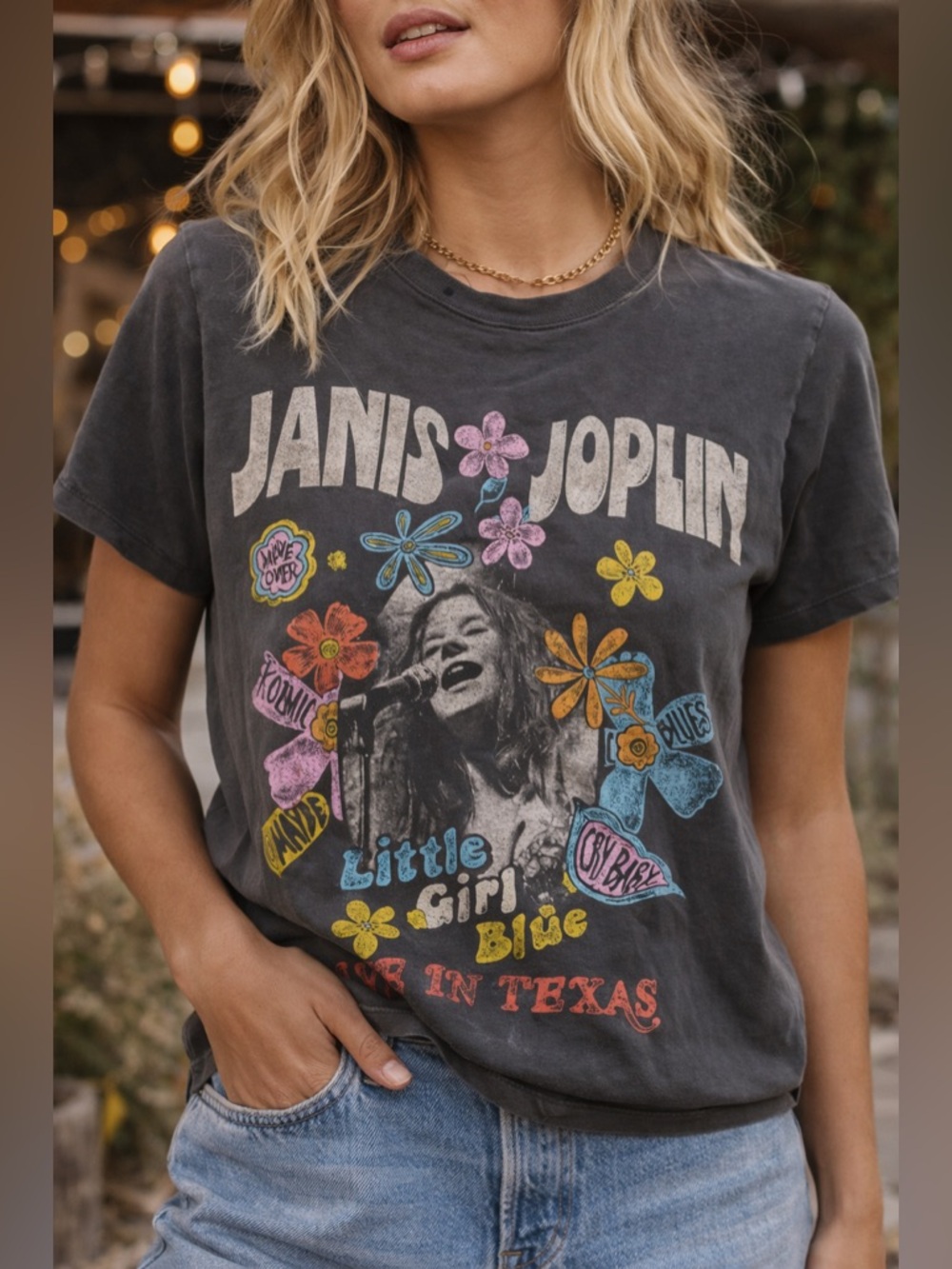 Vintage Daydreamer Janis Joplin Little Girl Gray Tour TEE Women’s Small